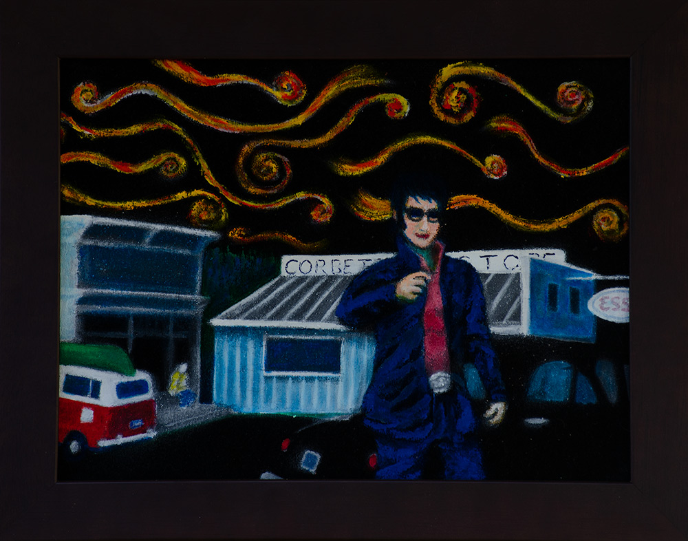 Elvis at Hope Bay a black velvet painting by Kelly Irving