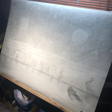 studio photo of work on Lamonti by Kelly Irving, Pender Island, BC